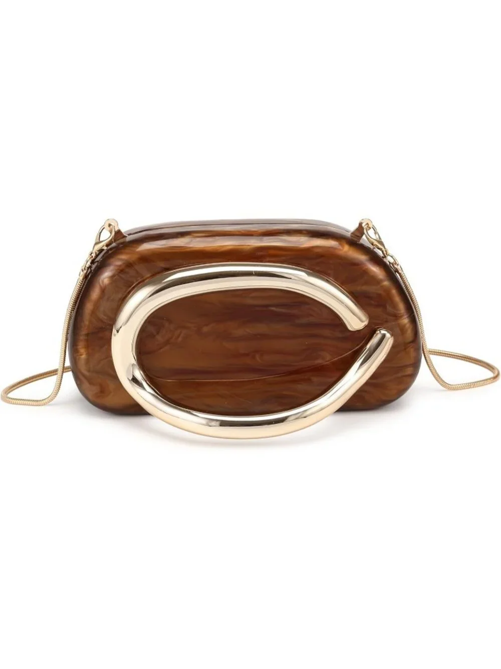 Women's Acrylic Brown White Clutch Purse Trendy Evening Crossbody Shoulder Bag